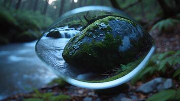 Rock in River Stream Surrounded by Forest photo