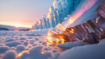 Frozen Crystals Reflecting Sunrise on a Snowy Landscape photo