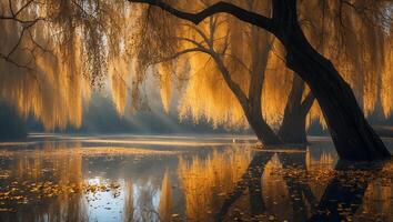 Willow Tree in Lake with Reflections photo