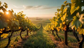 Vineyard Rows at Sunrise Landscape View photo