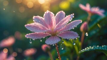 Pink Flower with Water Drops Shining in the Sunlight photo