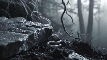 Worm on Rock in Forest photo