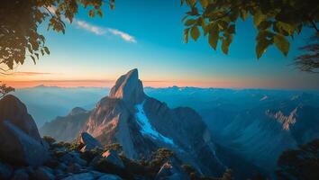 Mountain Peak View at Sunset photo