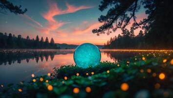 Glowing Orb at Sunset Lake photo