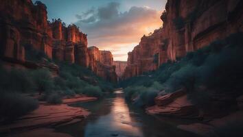 Canyon River Landscape at Sunset photo