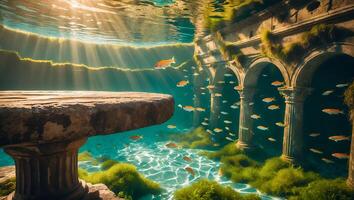Underwater Ruins and Fish with Sunlight photo