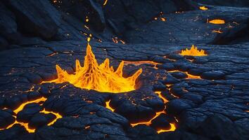 Volcano Eruption on Lava Landscape, Fire Stone Ground photo