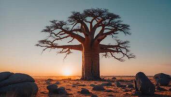 Baobab Tree at Sunset in African Landscape photo