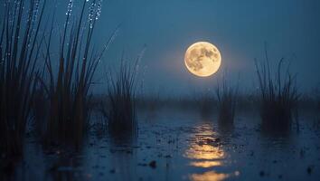 Full Moon Night Over Marshland Landscape photo