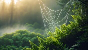 Spiderweb with Water Droplets Fern Forest photo