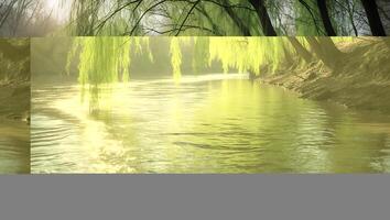 River with Willow Trees Flowing Water photo