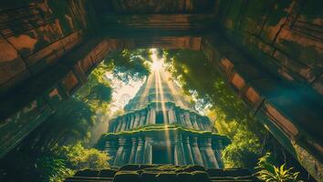 Ancient Temple in Jungle with Sunlight Streaming Through photo