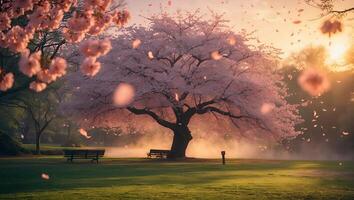 Cherry Blossom Tree in Park During Springtime photo