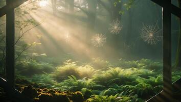 Forest with Sunlight and Cobwebs photo