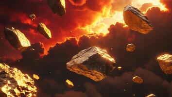 Floating Rocks in a Cloudy, Fiery Sky photo