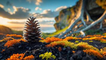 Pine Cone at Sunset by the Sea photo