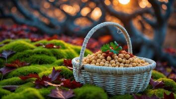 Chickpeas in Basket with Leaf Autumn Outdoor photo