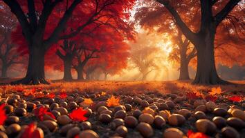 Autumn Trees and Leaves in Forest Landscape photo