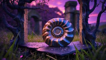 Nautilus Shell on Slate in Fantasy Landscape photo