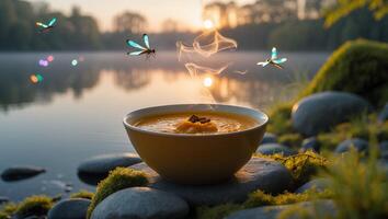 Hot Soup in Nature with Dragonflies photo