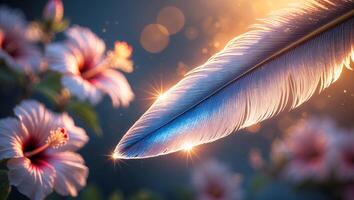 Feather with Sparkles and Hibiscus Flowers photo