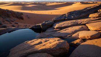 Desert Landscape with Dune, Rock, and Water photo