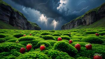 Strawberry Field with Thunderstorm Landscape photo