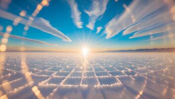 Salt Flats at Sunrise with Blue Sky and Clouds photo