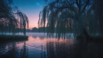 Willow Tree by Lake at Twilight photo