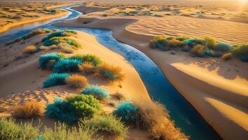 River Flows Through Sandy Desert Landscape photo
