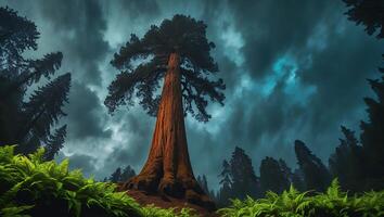 Tall Tree in Forest with Dramatic Sky photo