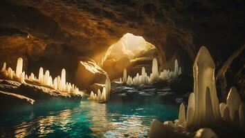 Cave with Stalactites and Water photo
