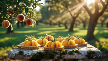Peach Tart in Orchard Setting photo
