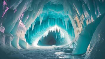 Ice Cave with Icicles and Snow photo