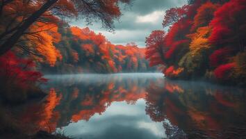 Autumn Landscape of River and Trees with Fall Colors photo
