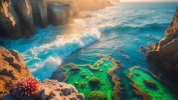 Beautiful Ocean View with Cliffs, Waves and Clear Water photo