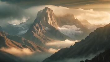 Mountain Peak Covered in Clouds Landscape photo