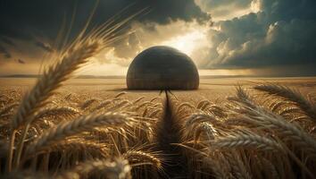Dome in Golden Wheat Field Under Cloudy Sky photo