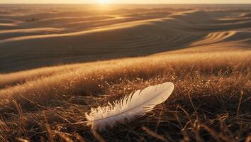 White Feather in Field at Sunrise photo