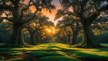 Oak Tree Avenue at Sunset photo