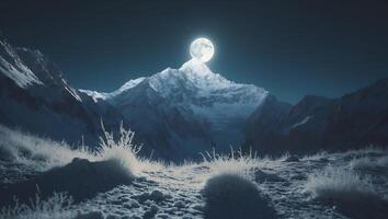 Snowy Mountain Under Moonlight Landscape View photo