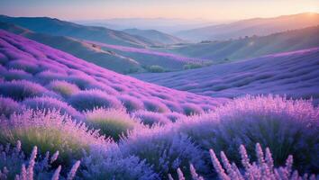 Lavender Field at Sunset in Rolling Hills photo