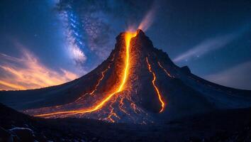 Volcano Eruption Under Starry Night Sky photo