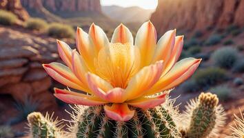 Cactus Flower in Arizona Desert Canyon Landscape photo