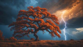 Tree and Lightning in Nature Landscape photo