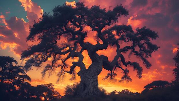 Tree at Sunset with Colorful Sky photo