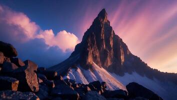 Dramatic Mountain Peak with Clouds and Rocks Landscape photo