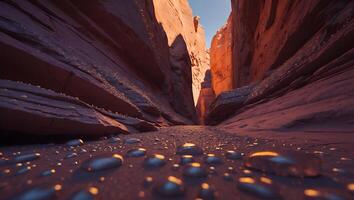 Sandstone Canyon with Sunlight and Small Rocks photo