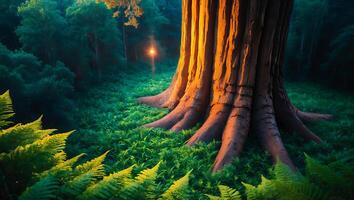 Giant Tree in Forest with Sunlight photo