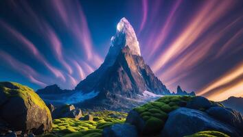 Mountain Peak Scenery with Rocks and Sky in Fantasy Style photo
